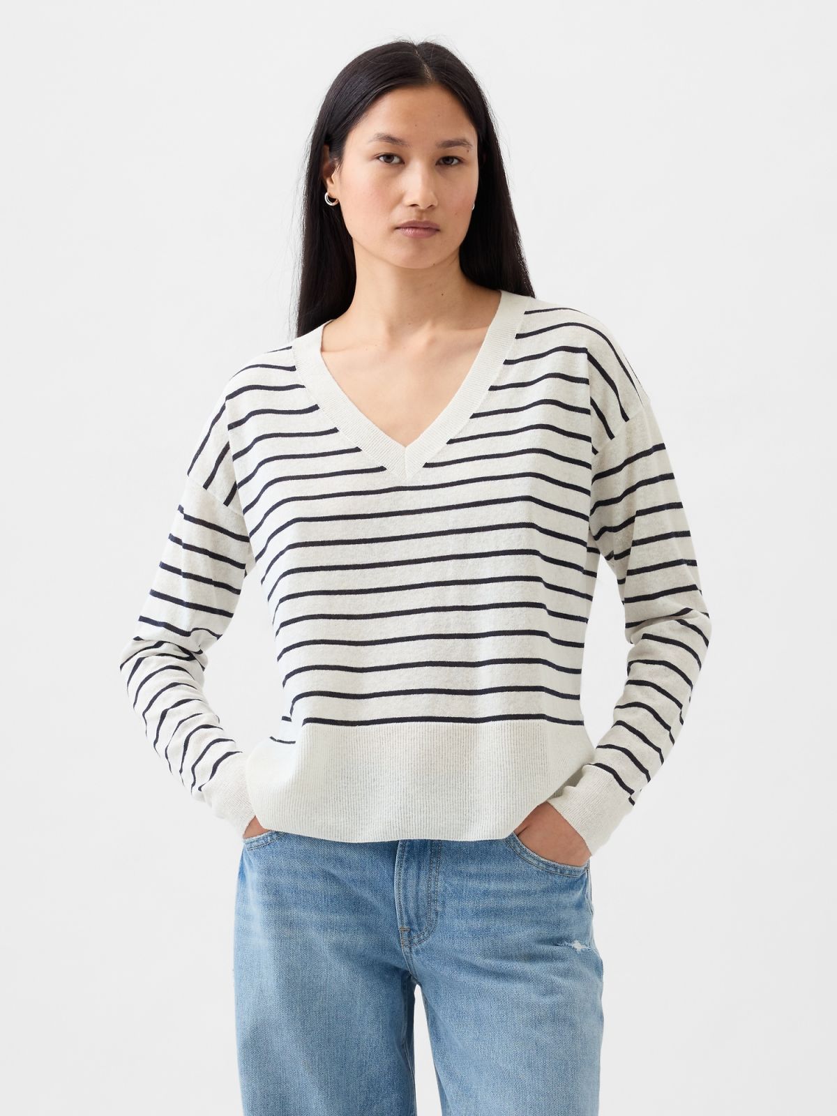 Άσπρο 24/7 Split-Hem Linen-Blend Πουλόβερ-854769000