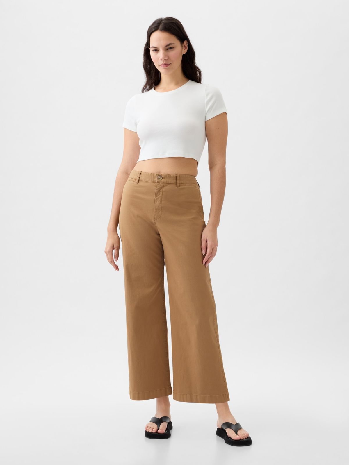 Καφέ High Stride Wide-Leg Ankle Khakis Παντελόνι-873266002