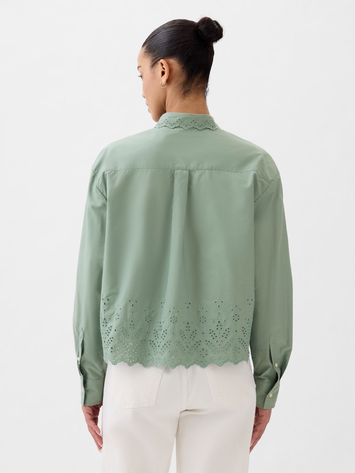 Πράσινο Eyelet Cropped Πουκάμισο-876046000