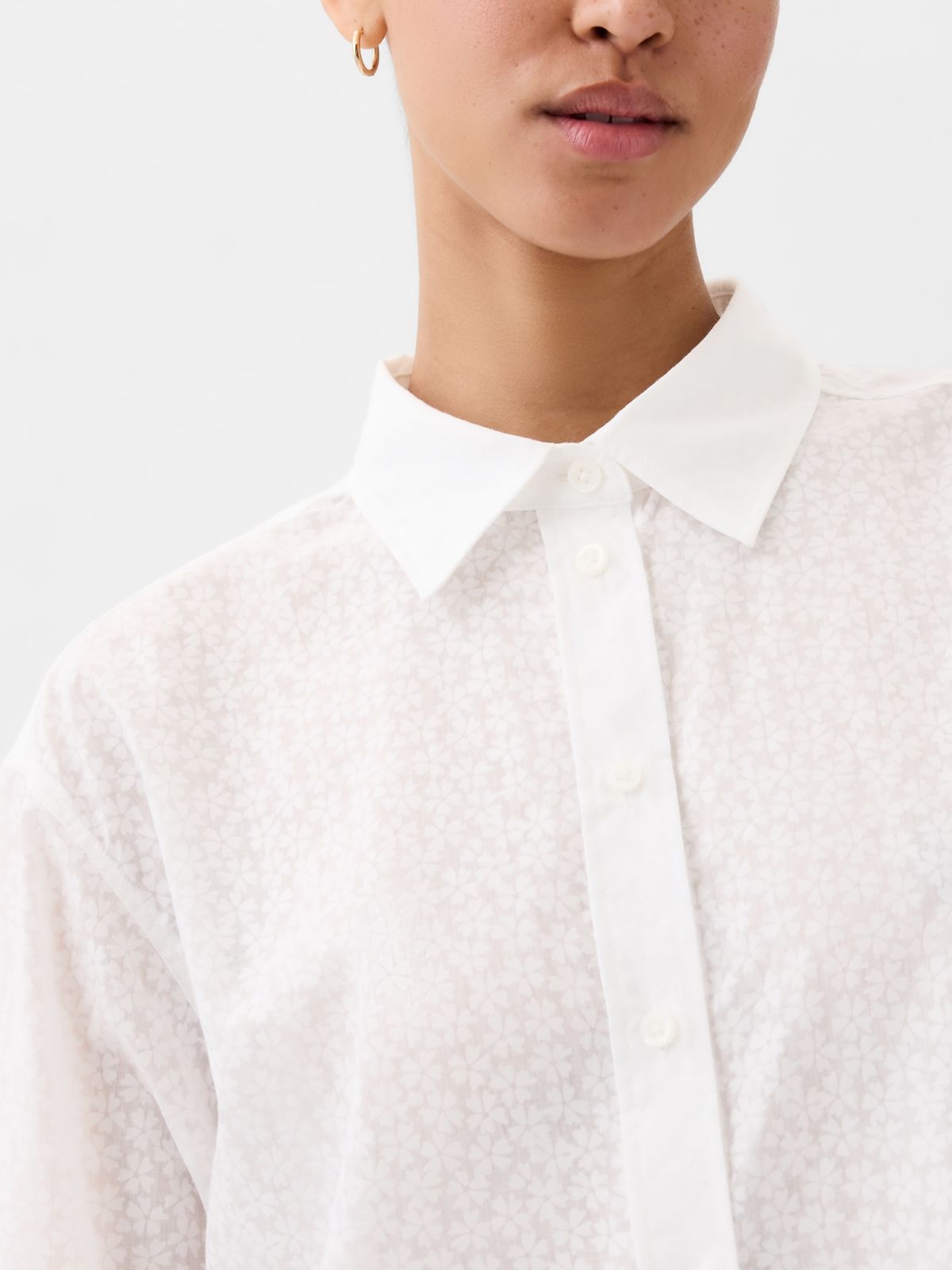 Άσπρο Sheer Φλοράλ Big Πουκάμισο-876377000