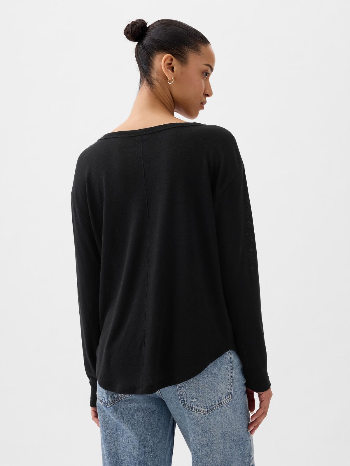 Μαύρη Linen-Blend Boatneck Μπλούζα-878218001