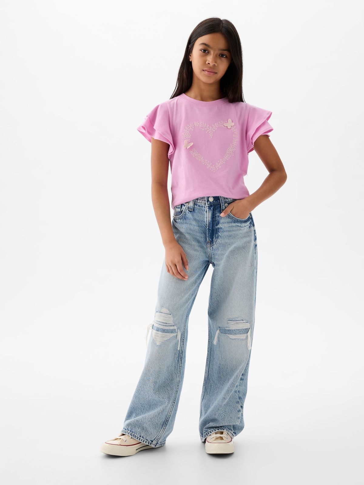 Ροζ Παιδική Ruffle Graphic Μπλούζα-883125002