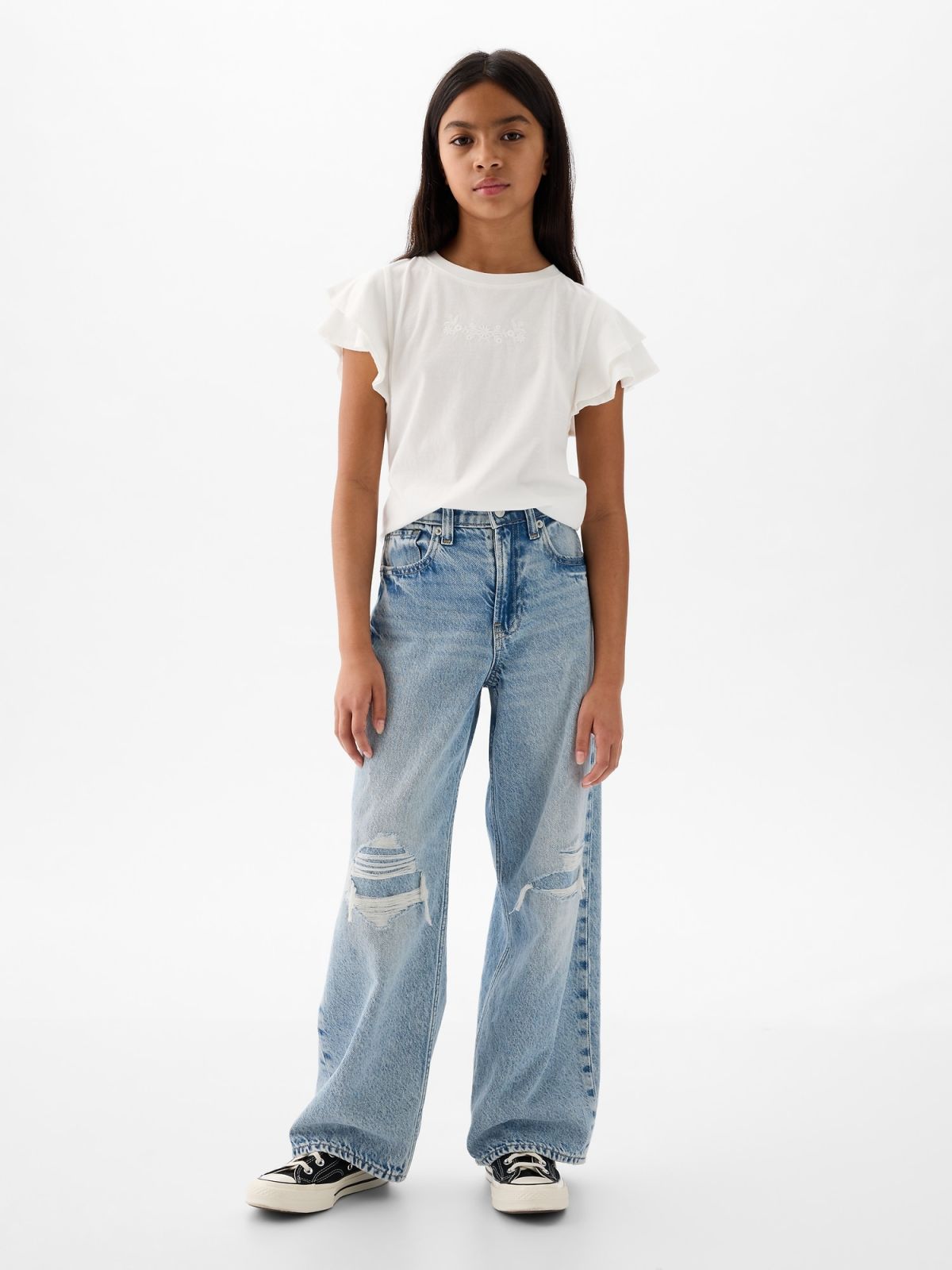 Άσπρη Παιδική Ruffle Graphic Μπλούζα-883125000