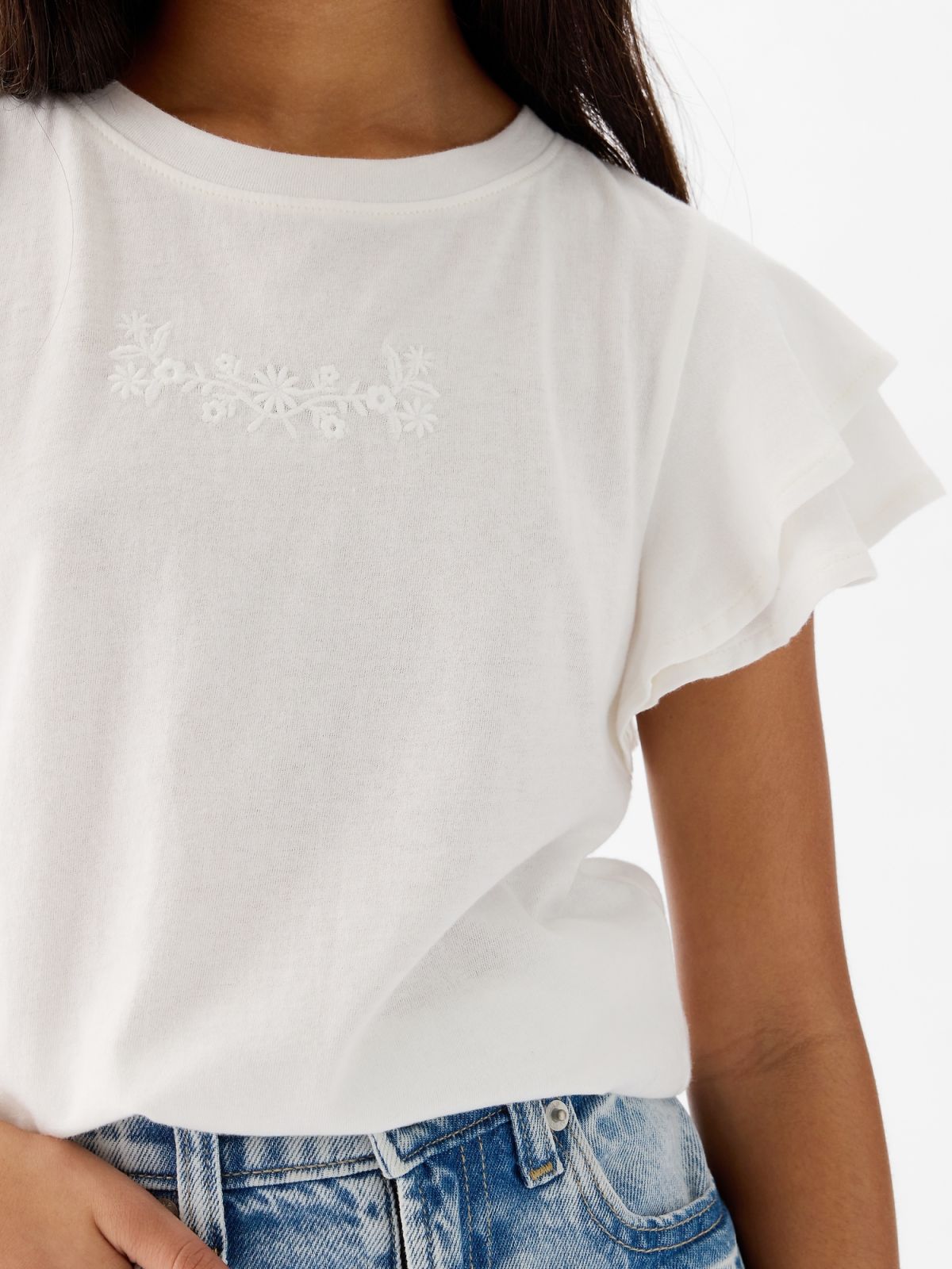 Άσπρη Παιδική Ruffle Graphic Μπλούζα-883125000