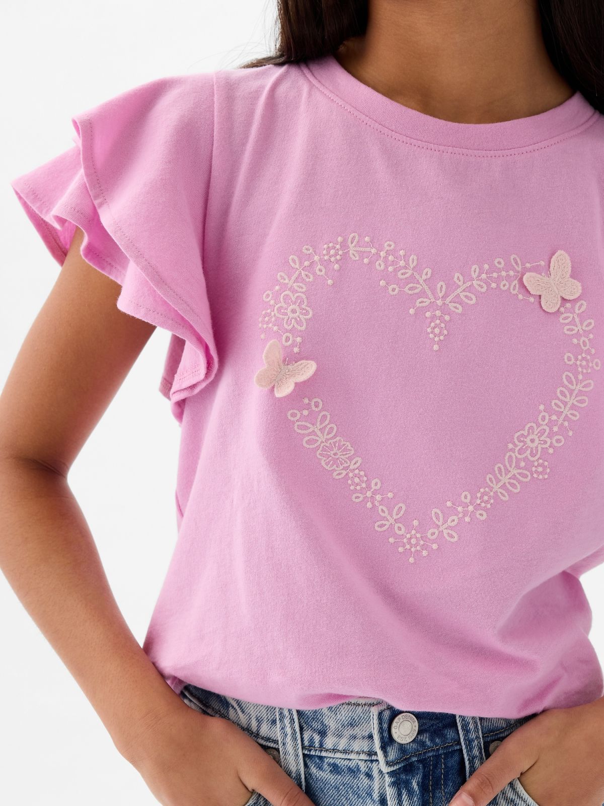 Ροζ Παιδική Ruffle Graphic Μπλούζα-883125002