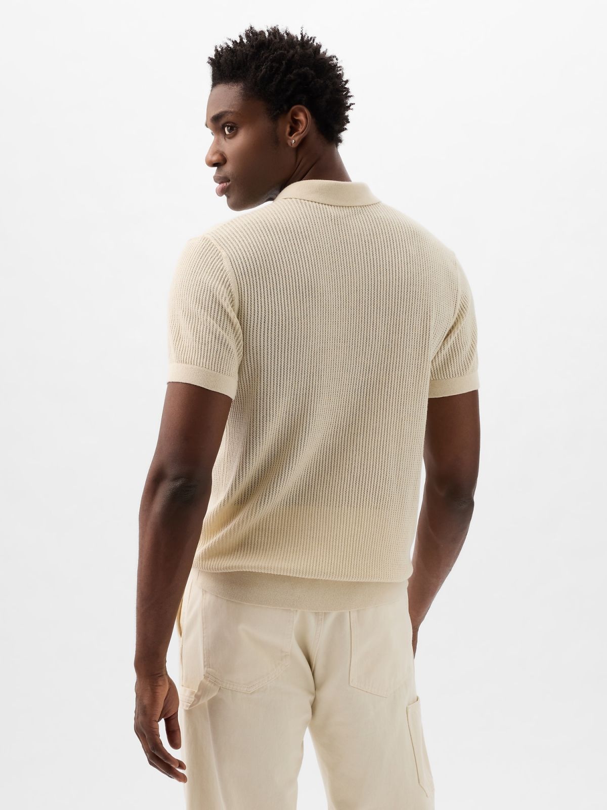 Μπεζ Textured Polo Μπλούζα-856493000