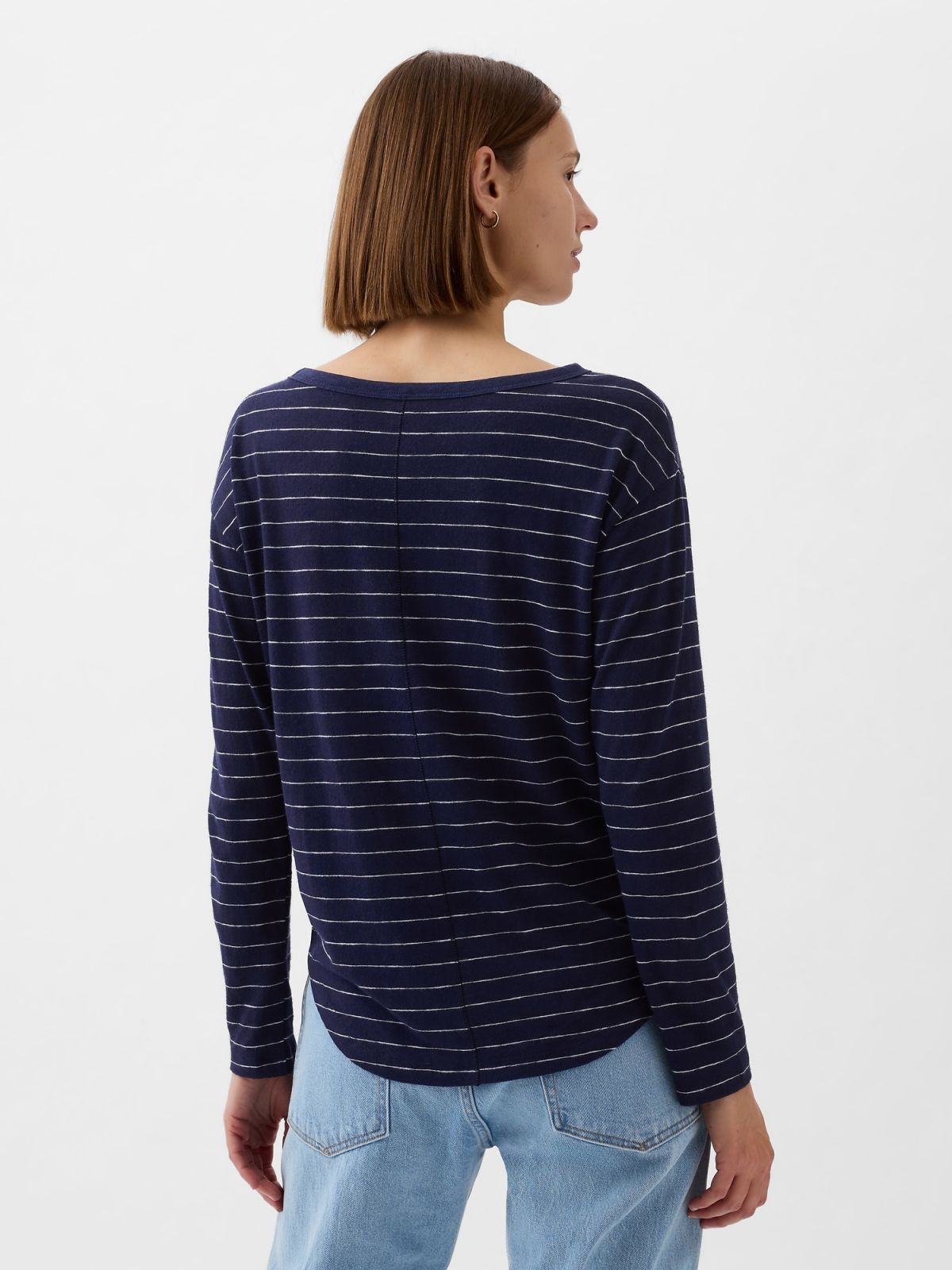 Μπλε Linen-Blend Boatneck Μπλούζα-878218000