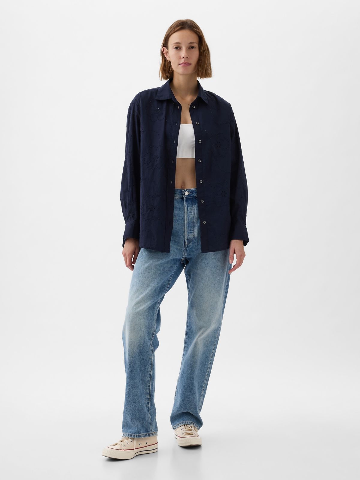 Μπλε Eyelet Big Πουκάμισο-875979001