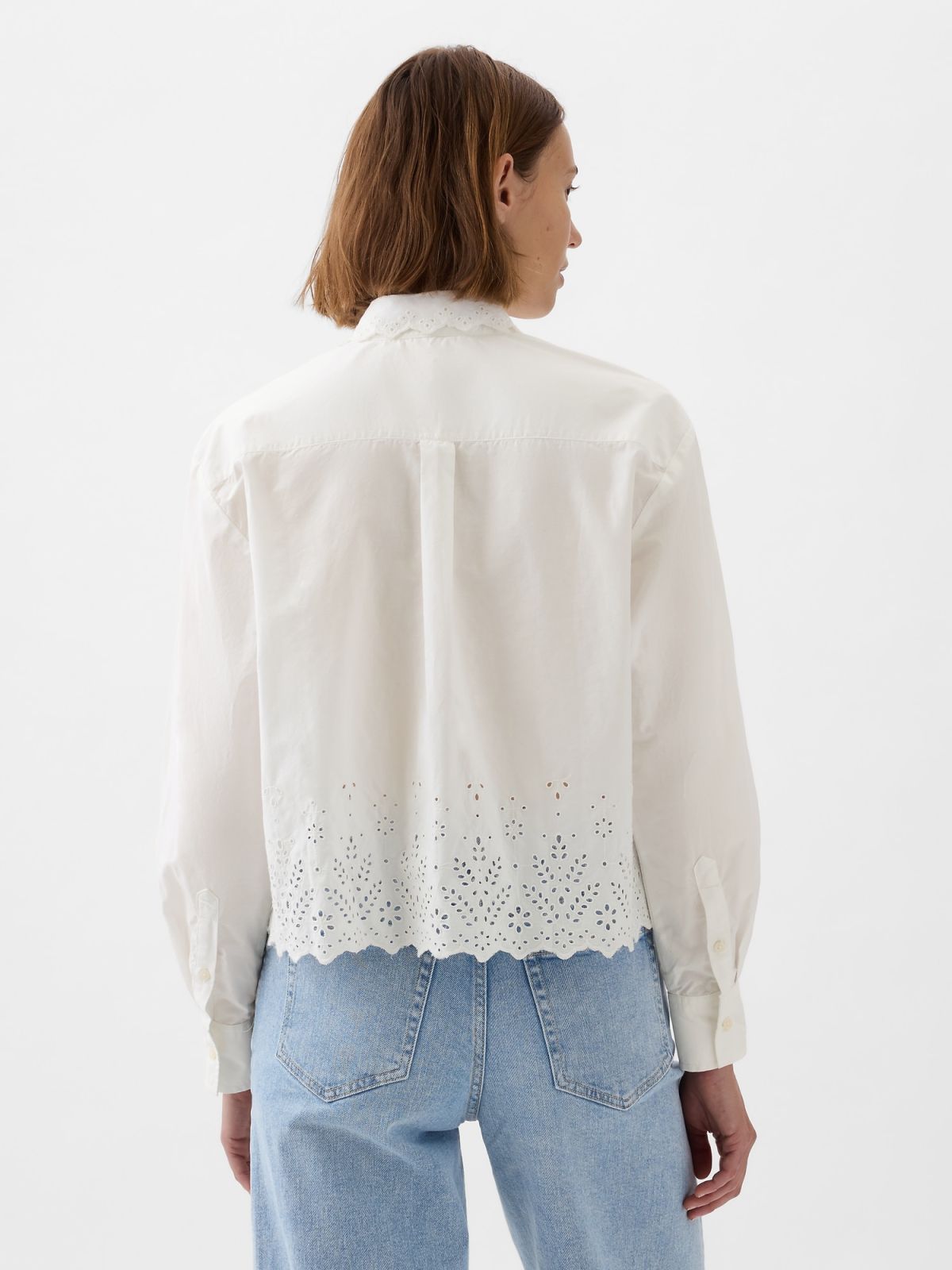Άσπρο Eyelet Cropped Πουκάμισο-876046001