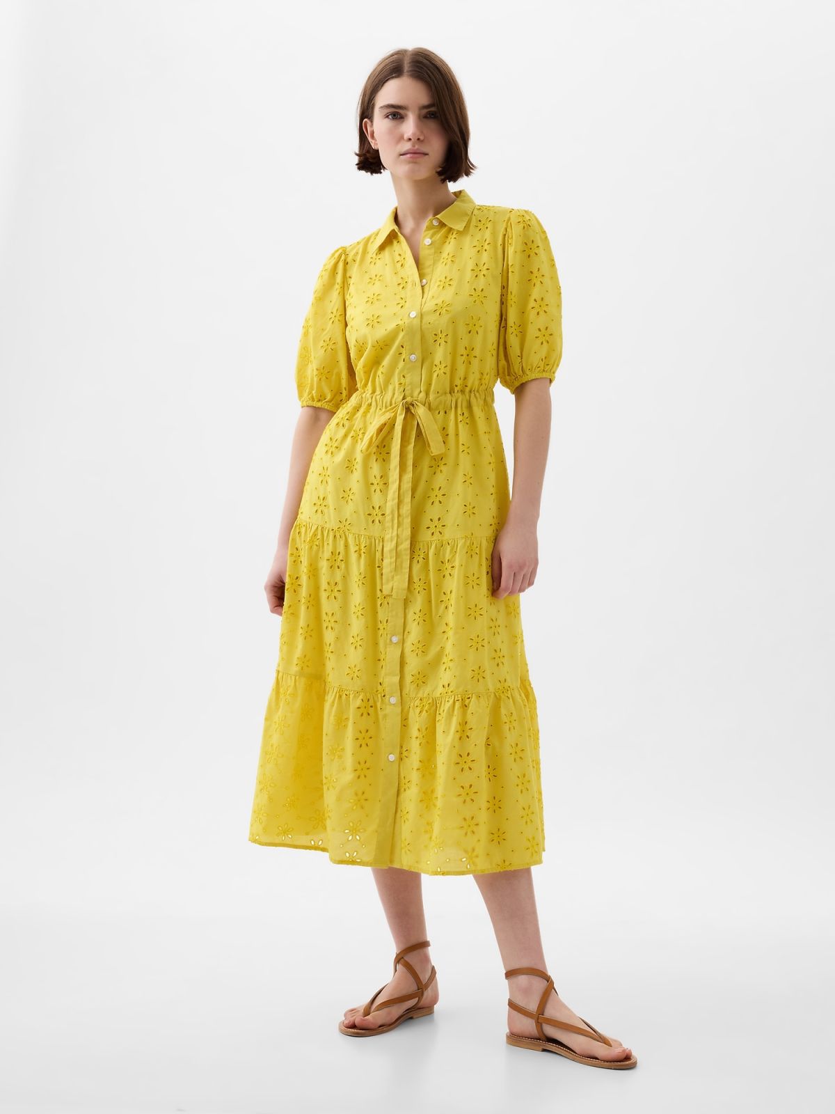 Eyelet Tiered Midi Dress-880339001