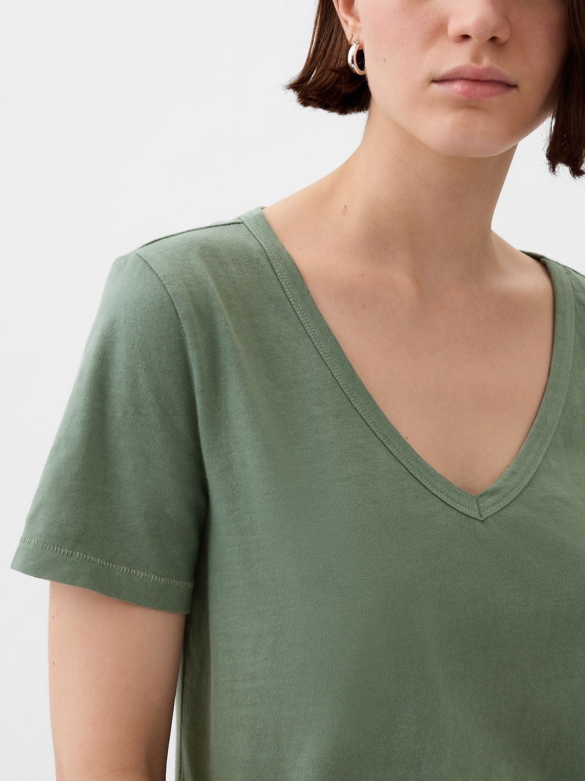 Πράσινη Vintage V-Neck Μπλούζα από Οργανικό Βαμβάκι-740140065