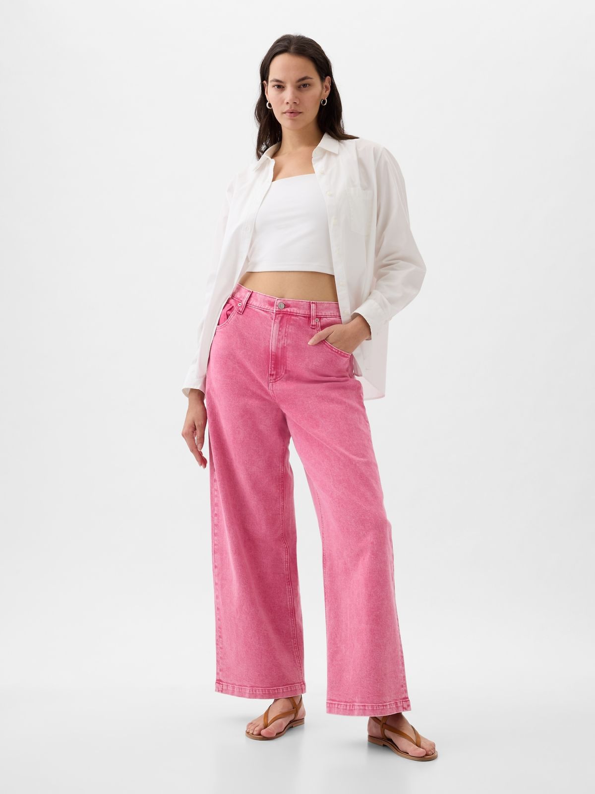 Ροζ High Rise Stride Wide-Leg Ankle Jean Παντελόνι-873364000