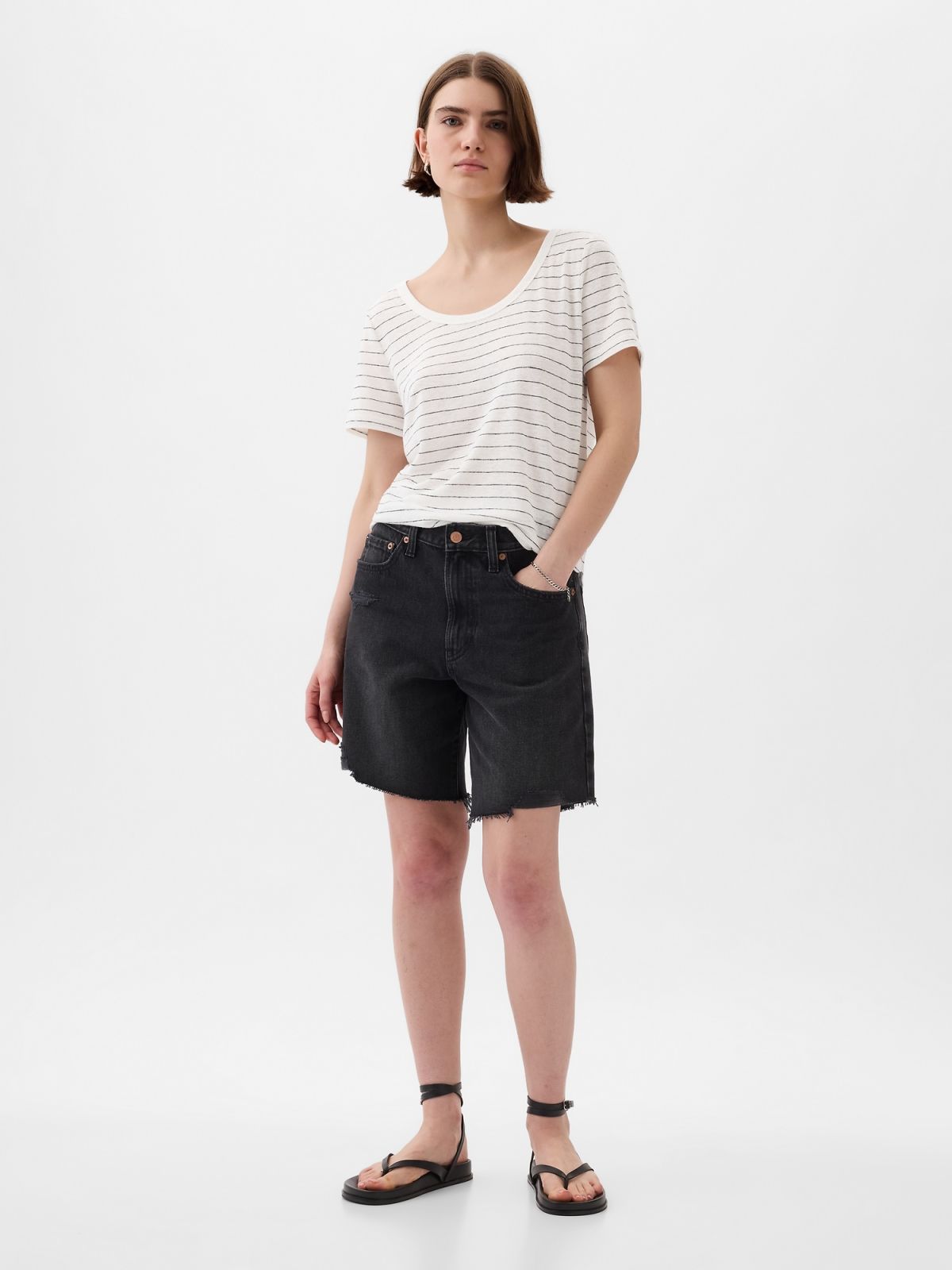 Άσπρη Linen-Blend Μπλούζα-878230002