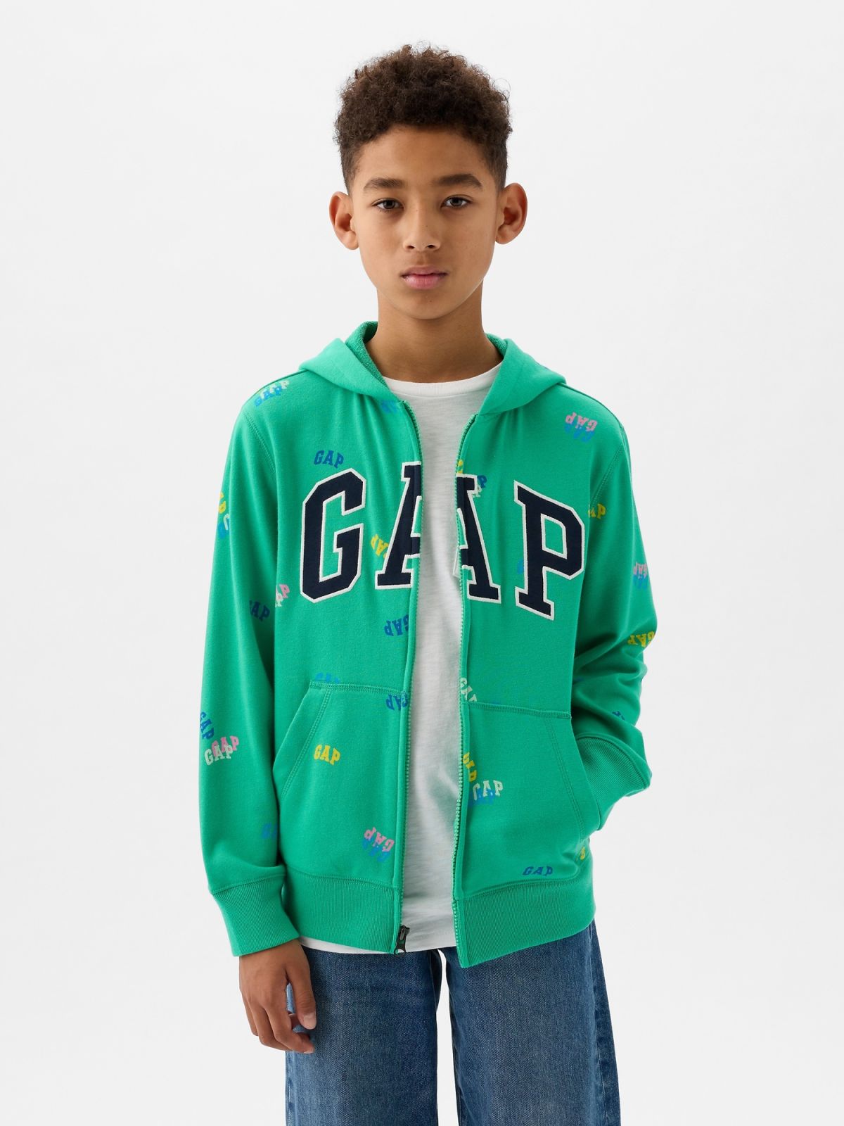 Πράσινο Παιδικό Gap Logo Zip Φούτερ-890668000