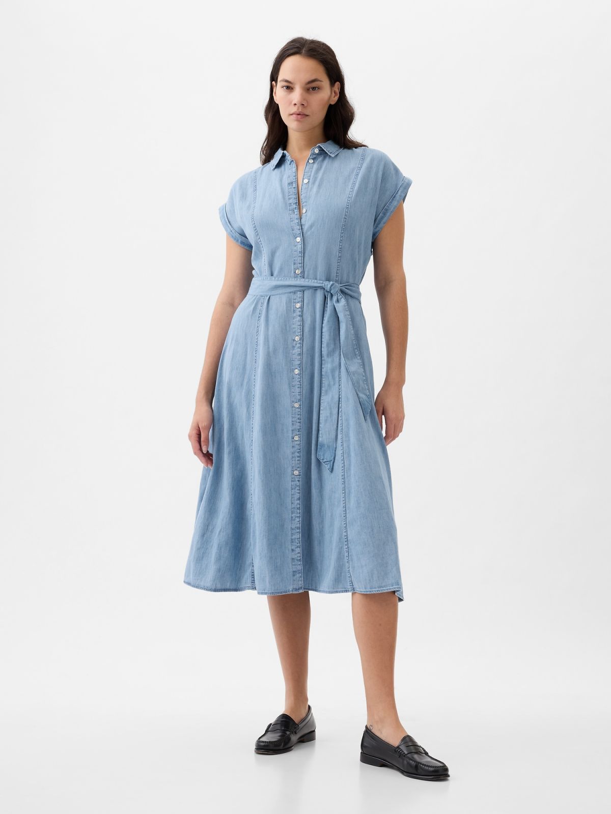 Μπλε Denim Midi Shirtdress Φόρεμα-857317000