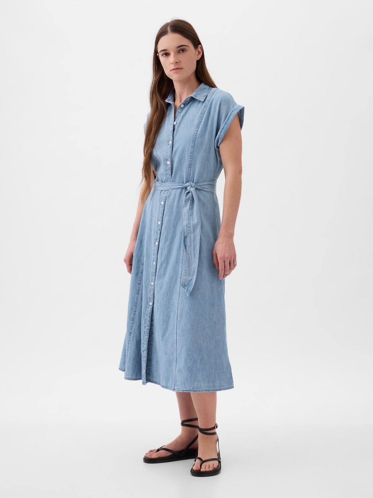 Μπλε Denim Midi Shirtdress Φόρεμα-857317000