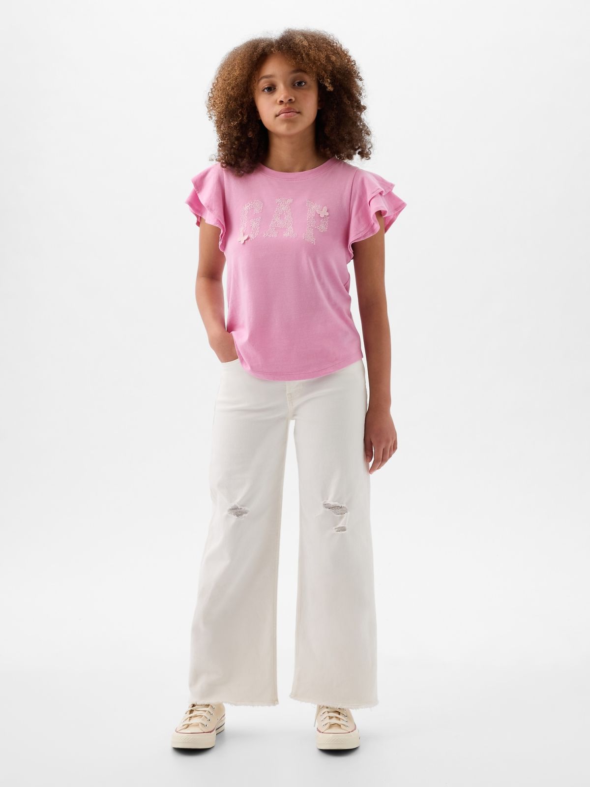 Ροζ Παιδική Flutter Sleeve Logo Μπλούζα-883254000