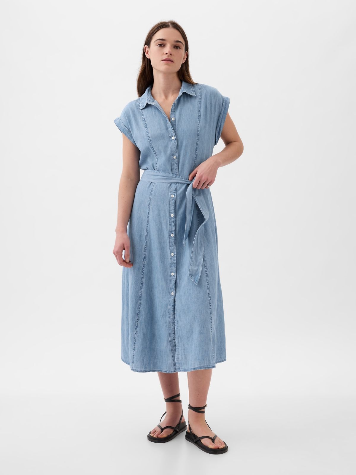 Μπλε Denim Midi Shirtdress Φόρεμα-857317000