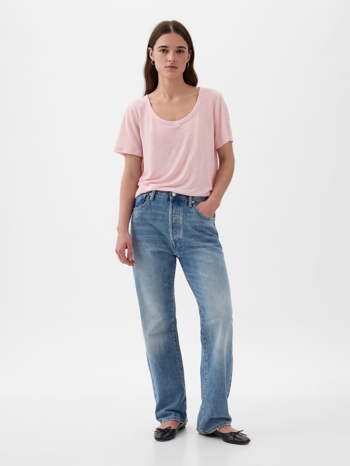 Ροζ Linen-Blend Μπλούζα-878230001