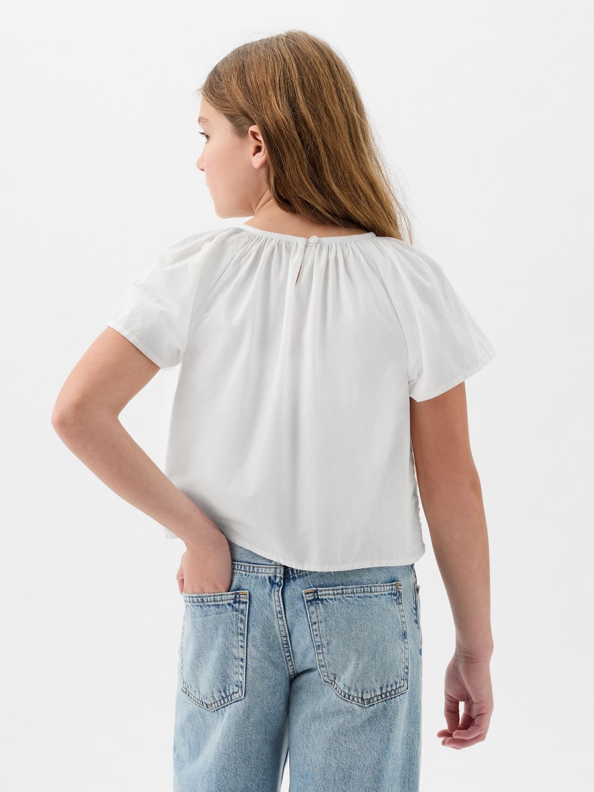 Άσπρο Παιδικό Eyelet Flutter Πουκάμισο-881294001