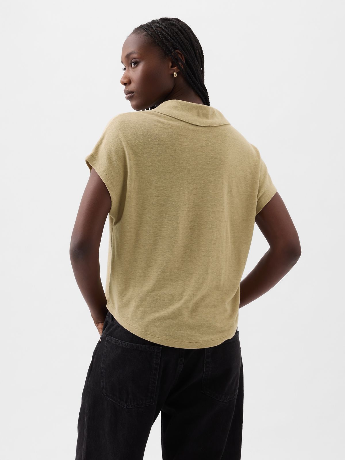 Linen-Blend Polo Shirt-878235003