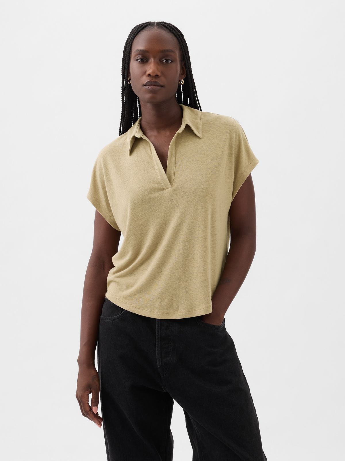 Linen-Blend Polo Shirt-878235003