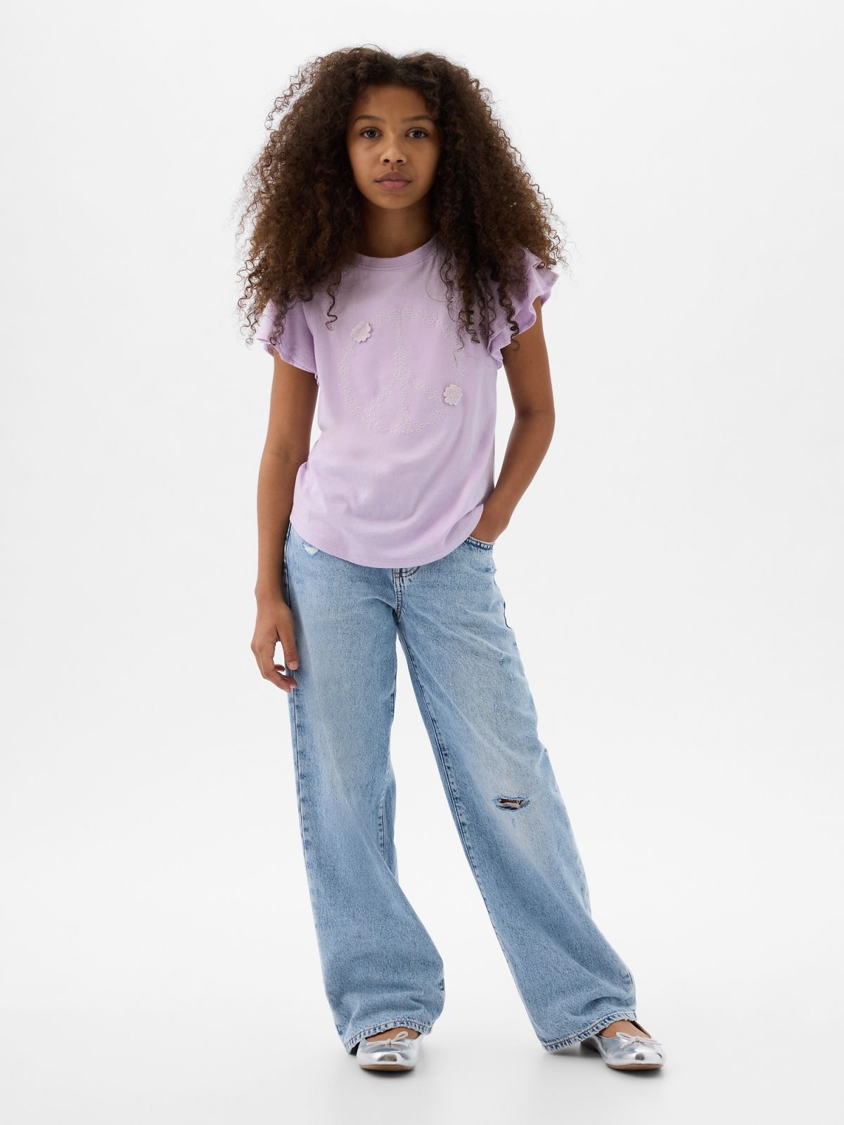 Μωβ Παιδική Ruffle Graphic Μπλούζα-883125001