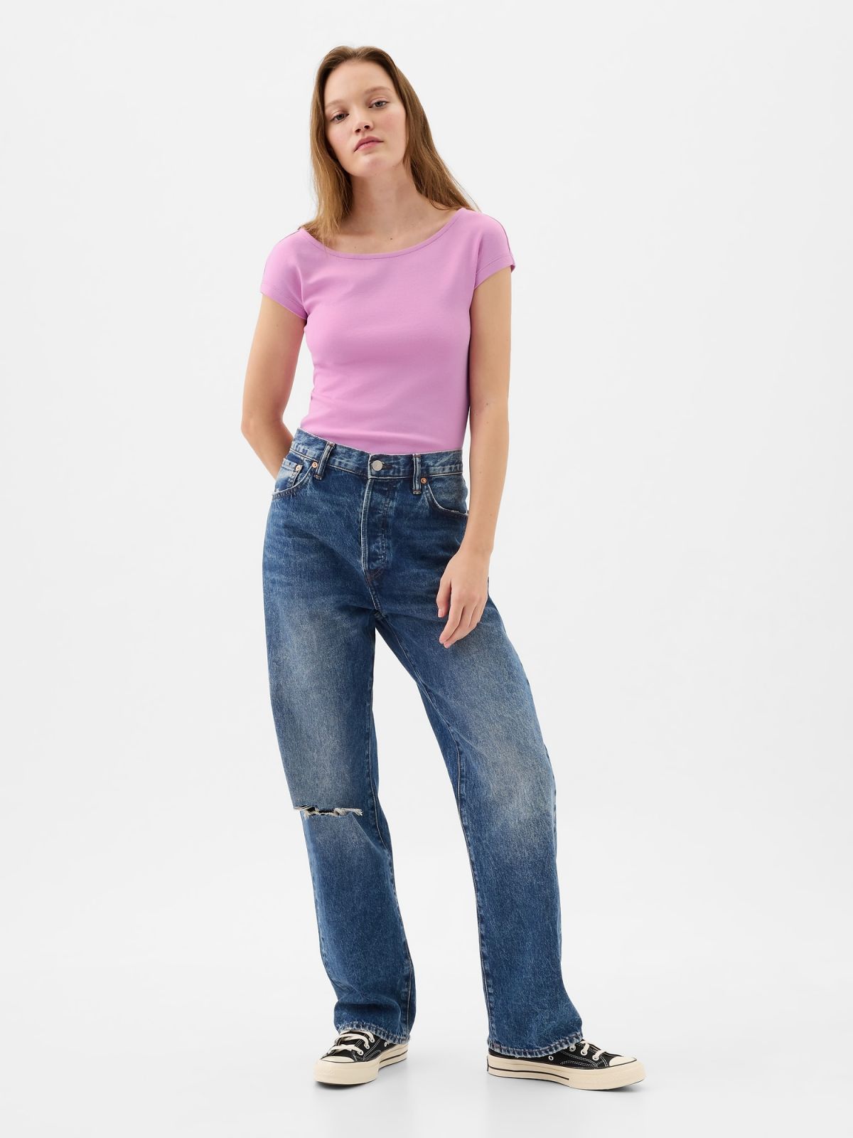 Ροζ Modern Cap Sleeve Μπλούζα-540672006