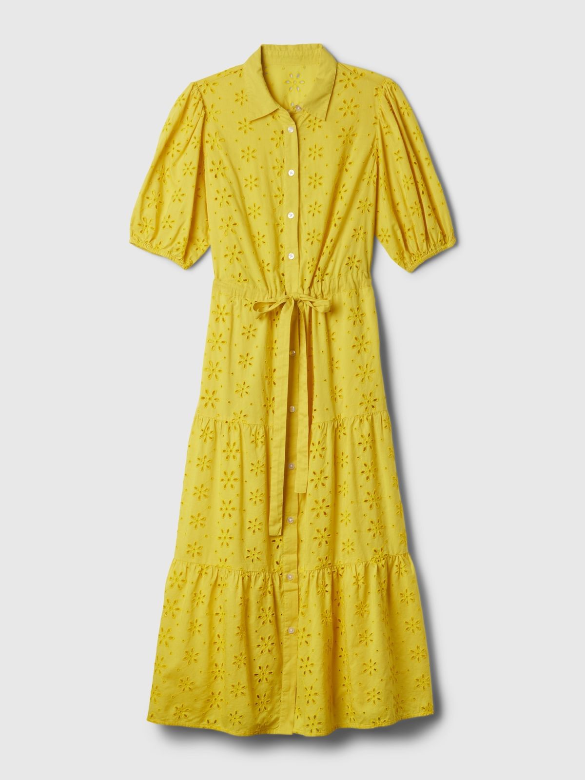 Κίτρινο Eyelet Tiered Midi Φόρεμα-880339001
