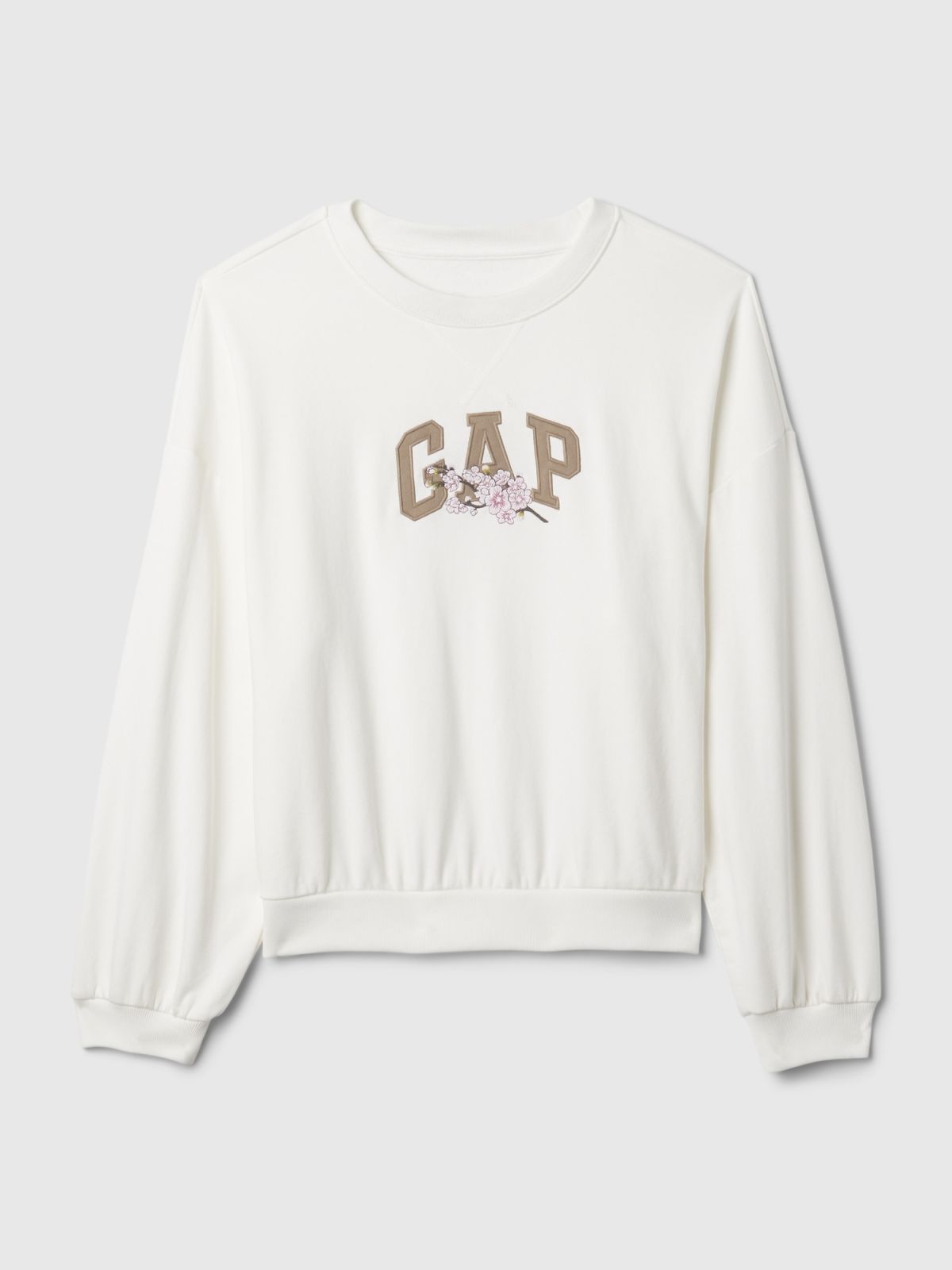 Άσπρο Gap Arch Logo Puff Sleeve Φούτερ-870995000