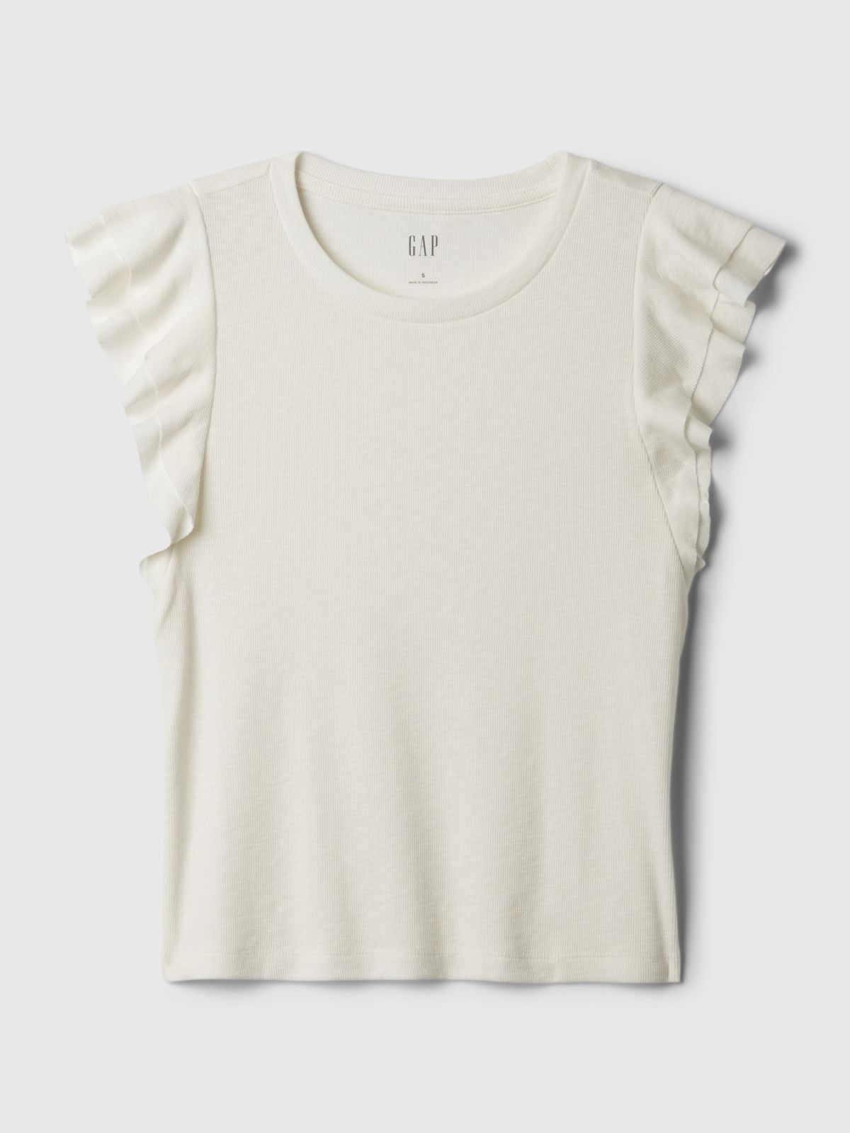 Άσπρη Essential Rib Flutter Sleeve Μπλούζα-855372003