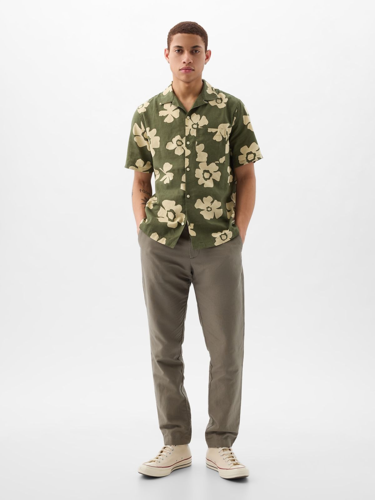 Πράσινο Linen-Cotton Πουκάμισο-855348003