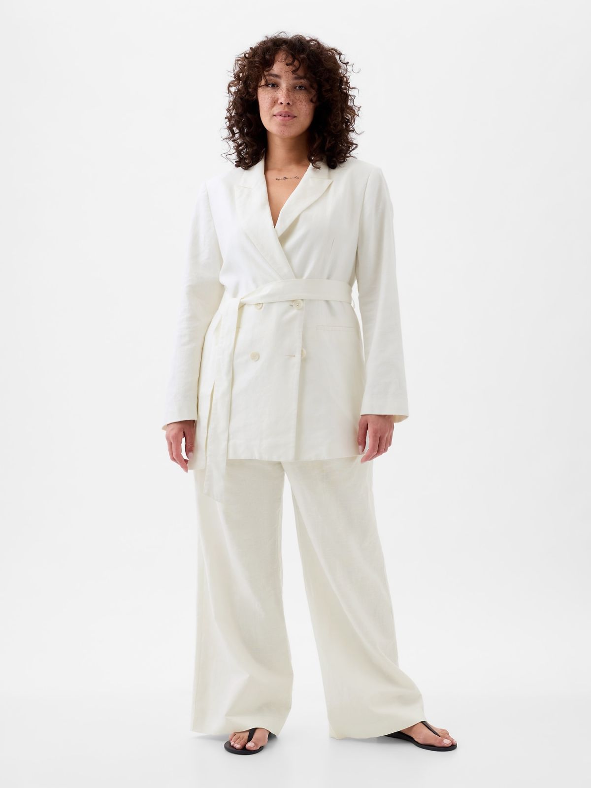 Άσπρο 365 High Rise Linen-Cotton Παντελόνι-855962004