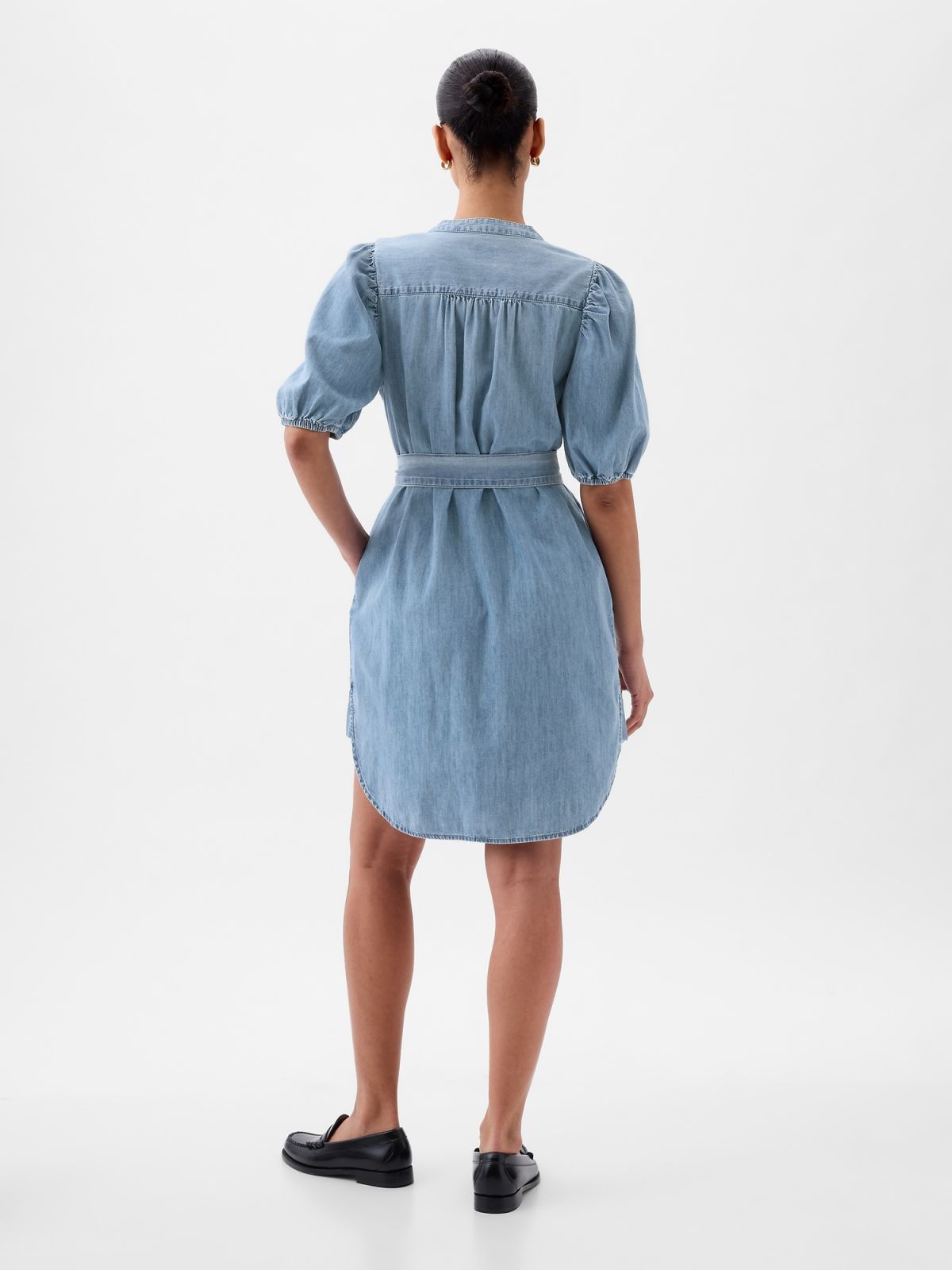 Puff Sleeve Denim Mini Dress-855096000