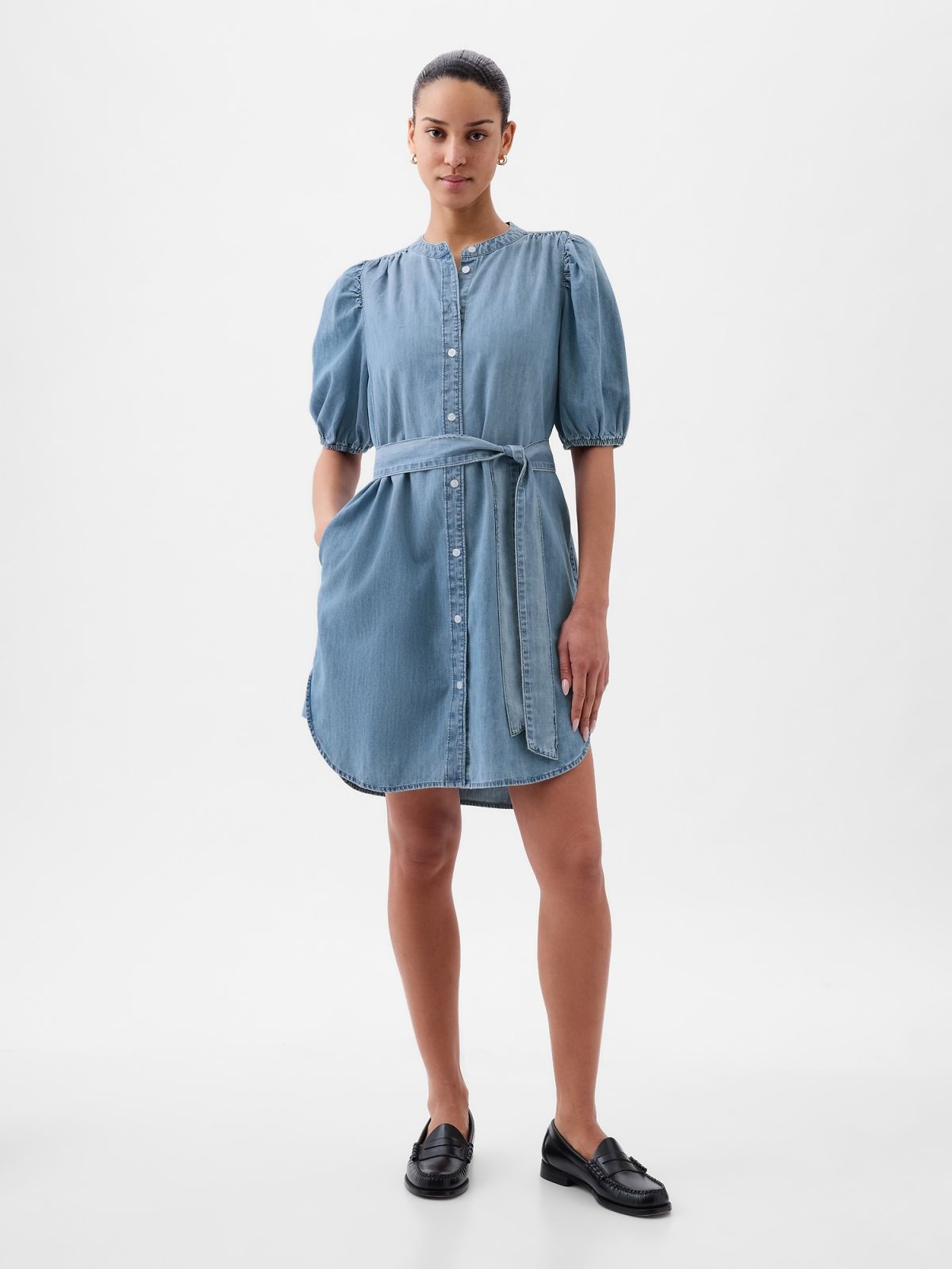 Puff Sleeve Denim Mini Dress-855096000