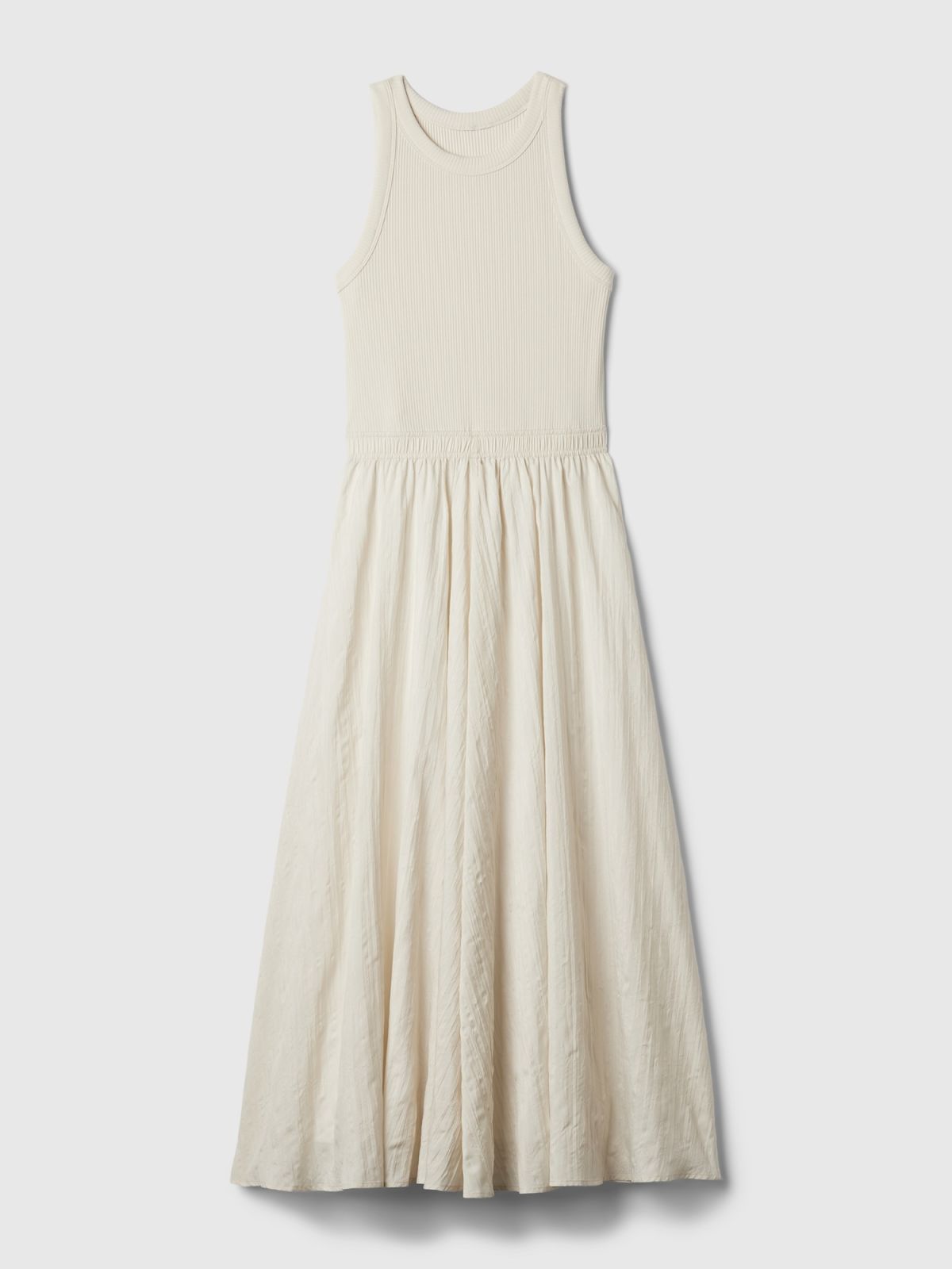 Μπεζ Crinkle Gauze Midi Φόρεμα-888694001