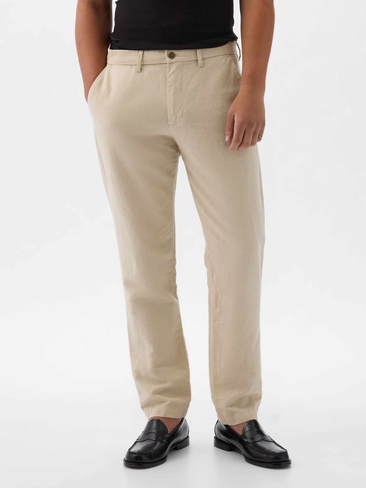 Μπεζ Λινό-Βαμβάκι Παντελόνι σε Slim Fit-870591001