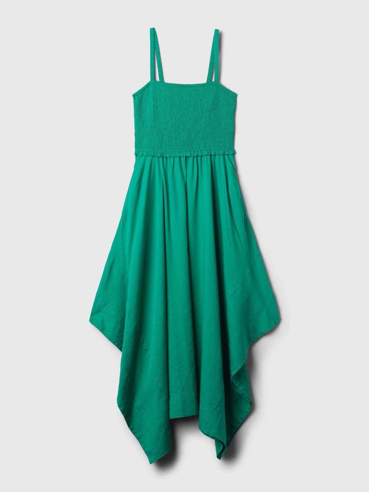 Πράσινο Smocked Handkerchief Hem Midi Φόρεμα-880272001