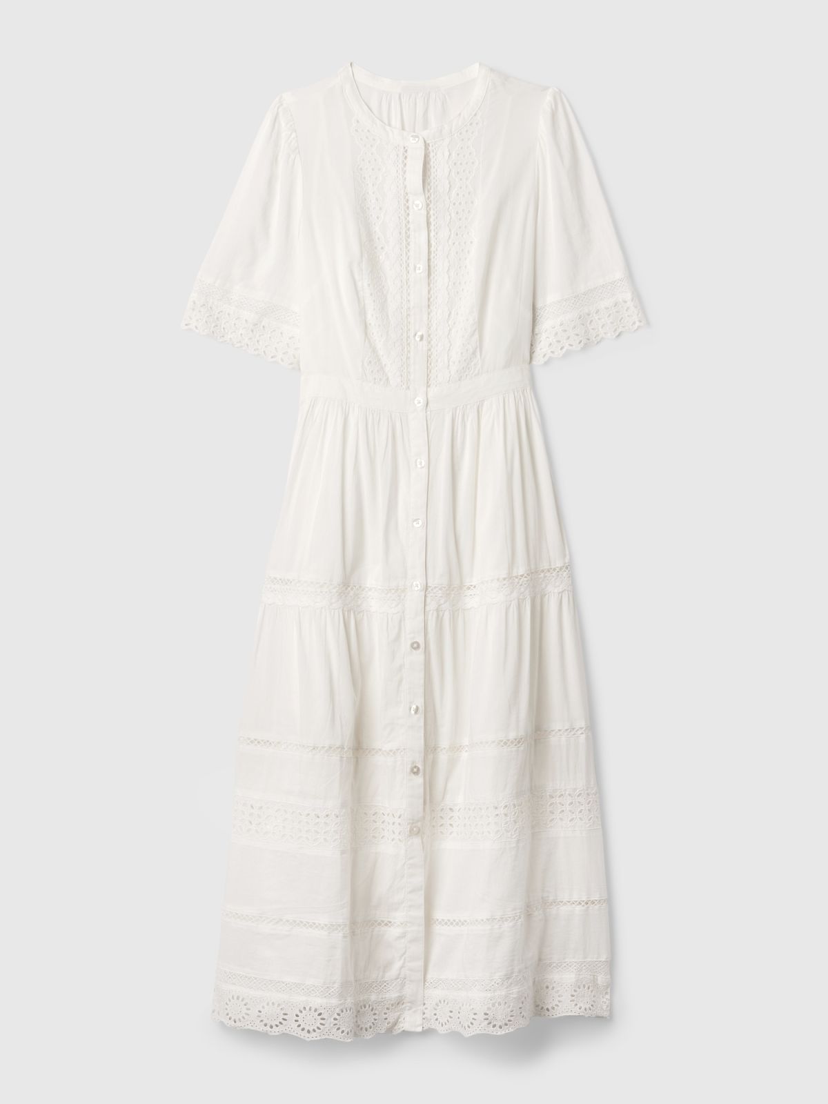 Άσπρο Lace Midi Φόρεμα-880287002