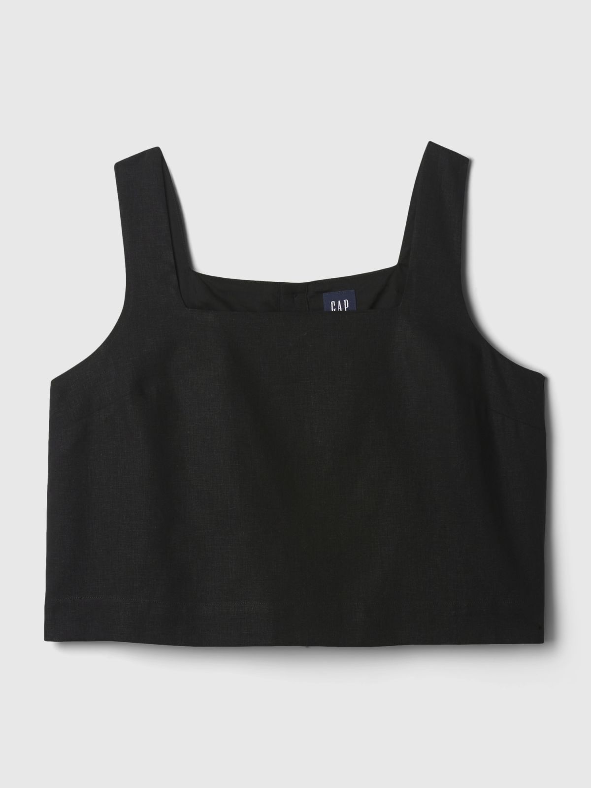 Μάυρο Cropped Φανελάκι Λινό με Κουμπιά-πίσω-417117001