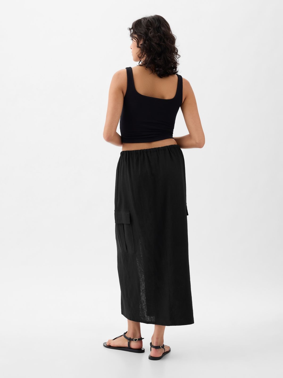 Linen-Blend Cargo Midi Skirt-875088000
