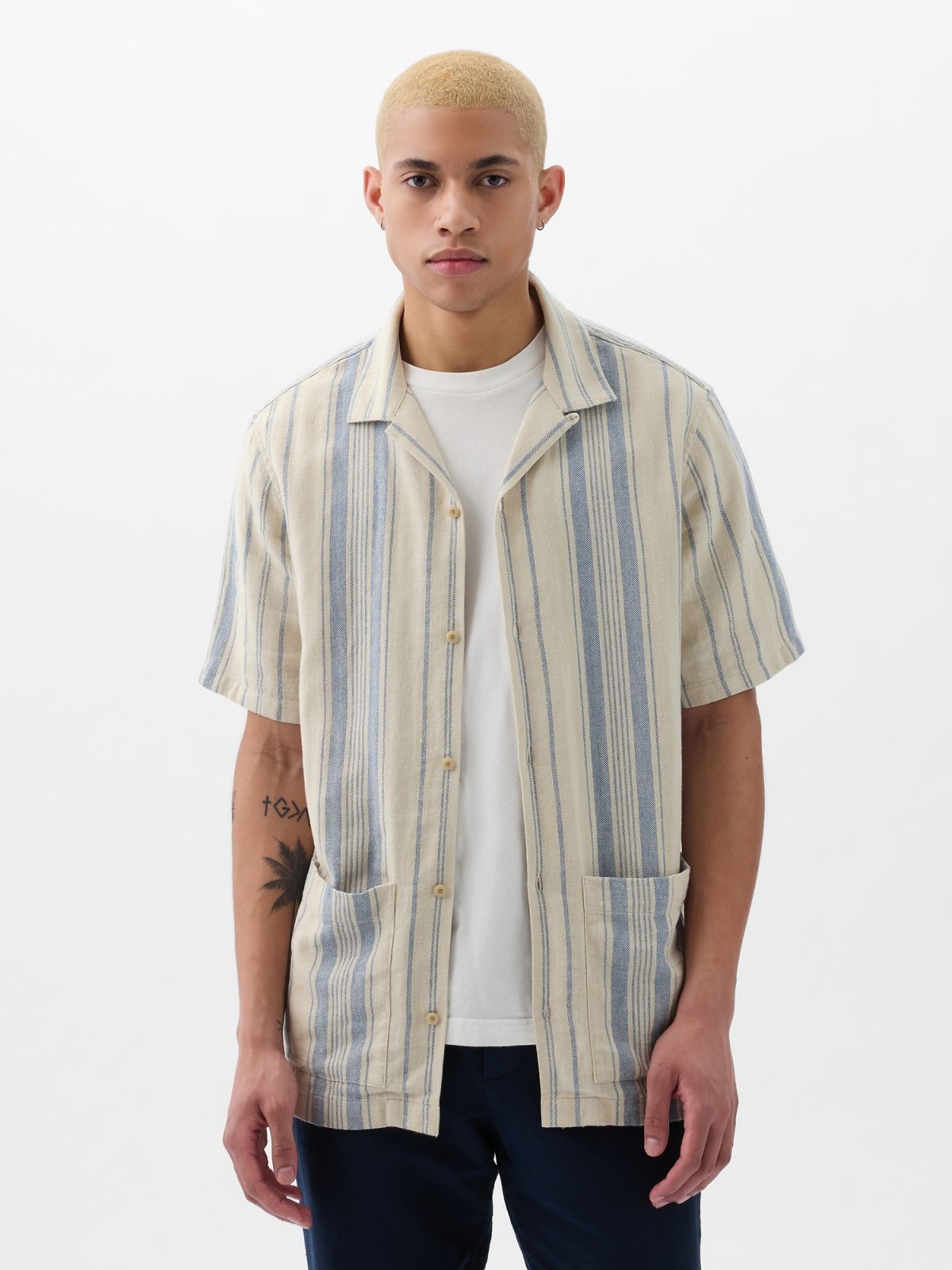 Μπλε Linen-Cotton Resort Πουκάμισο-881238000