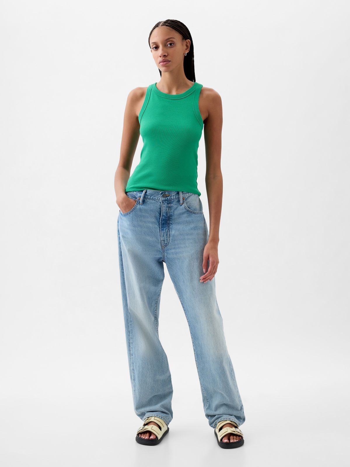 Πράσινο Modern Rib Halter Αμάνικο Τοπ-878220005