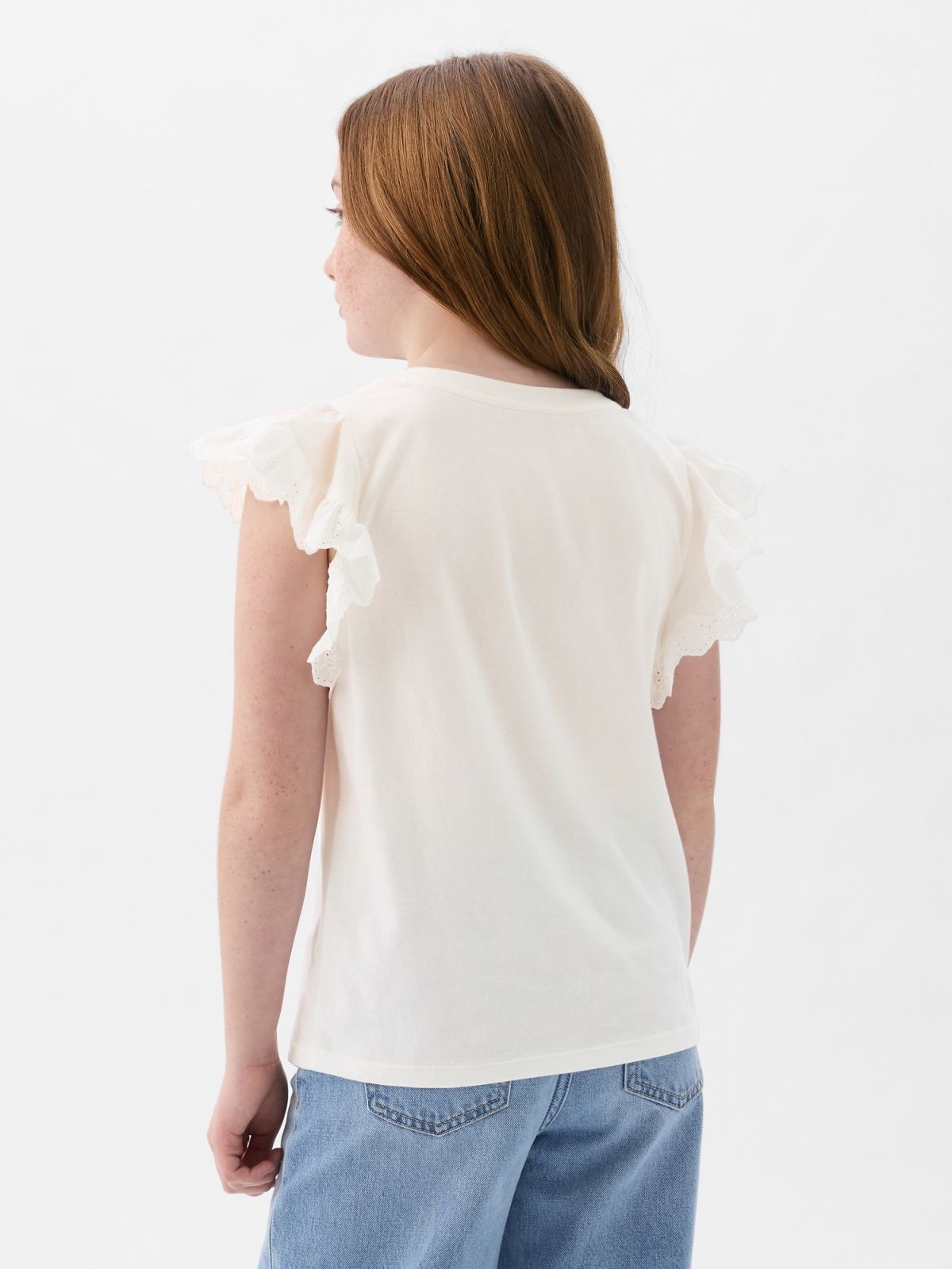 Άσπρη Παιδική Eyelet Μπλούζα-883243003