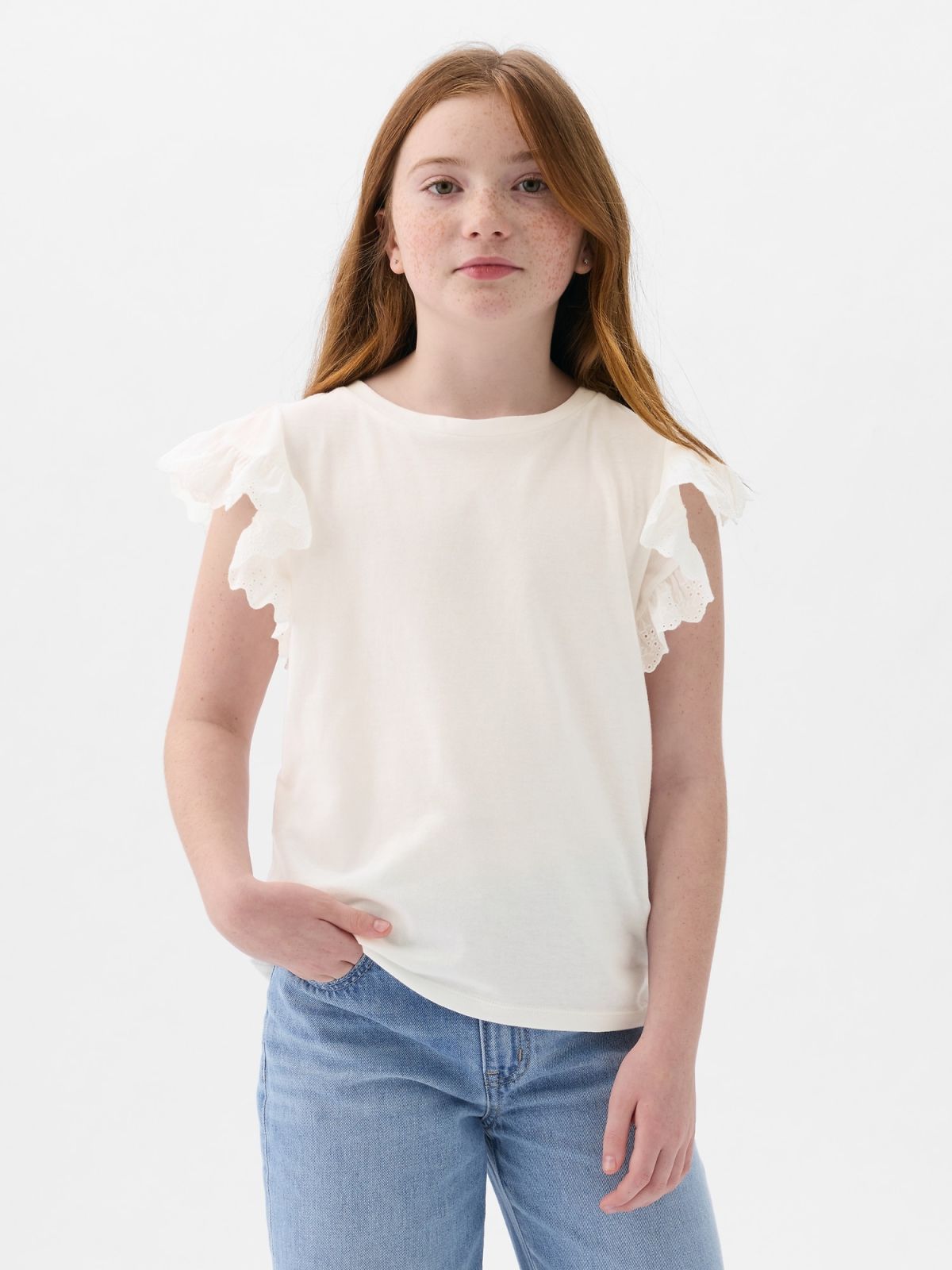 Άσπρη Παιδική Eyelet Μπλούζα-883243003