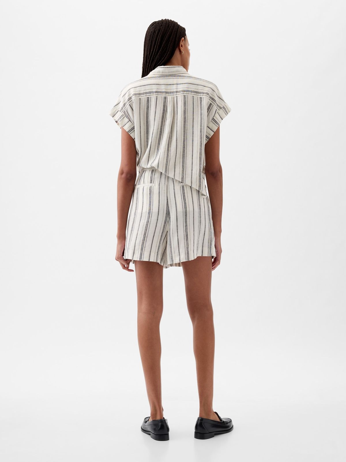 Λευκό Ριγέ 365 High Rise Linen-Blend Σορτς-416638004