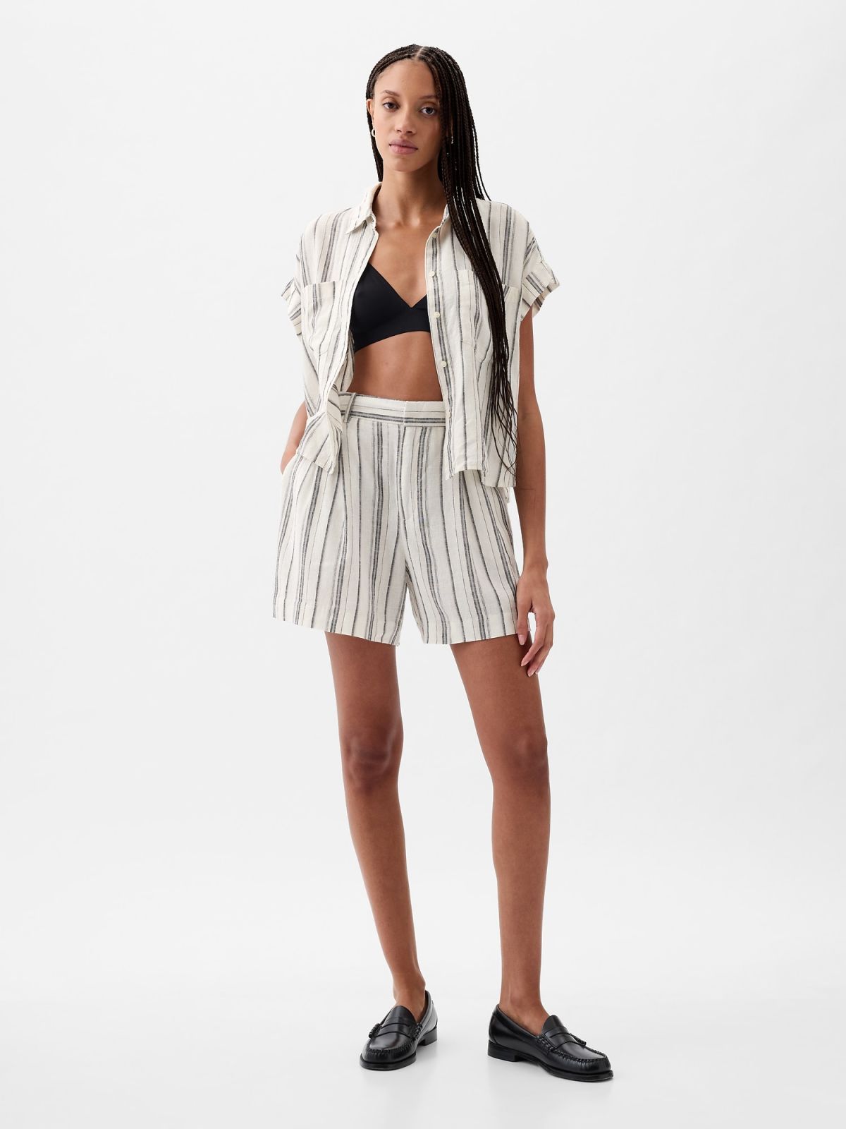 365 High Rise Linen-Blend Shorts-416638004