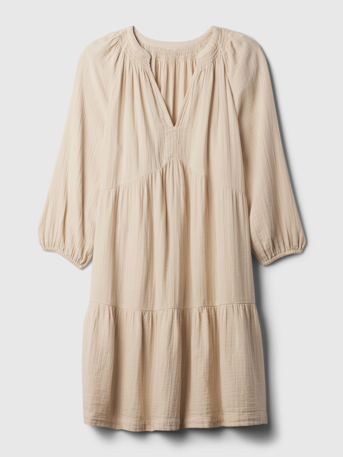 Μπεζ Crinkle Gauze Tiered Mini Φόρεμα-429447000