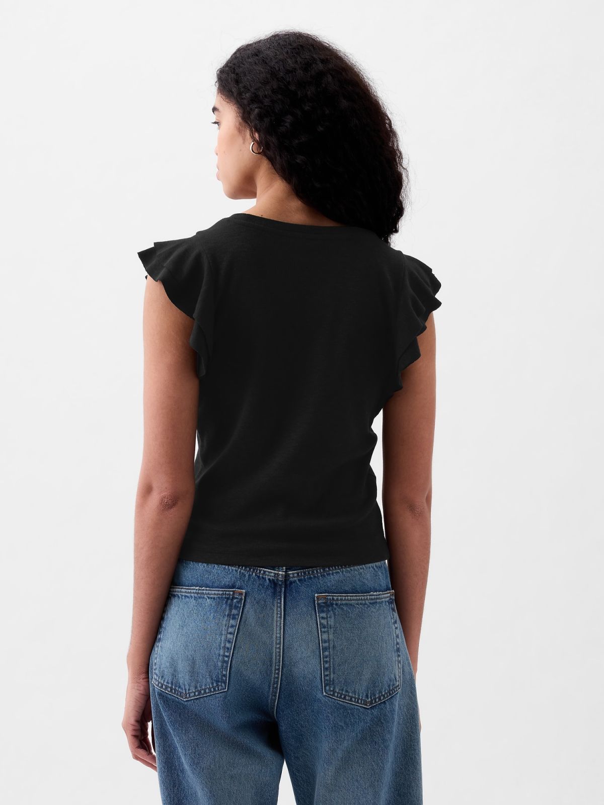 Μαύρη Essential Rib Flutter Sleeve Μπλούζα-855372000