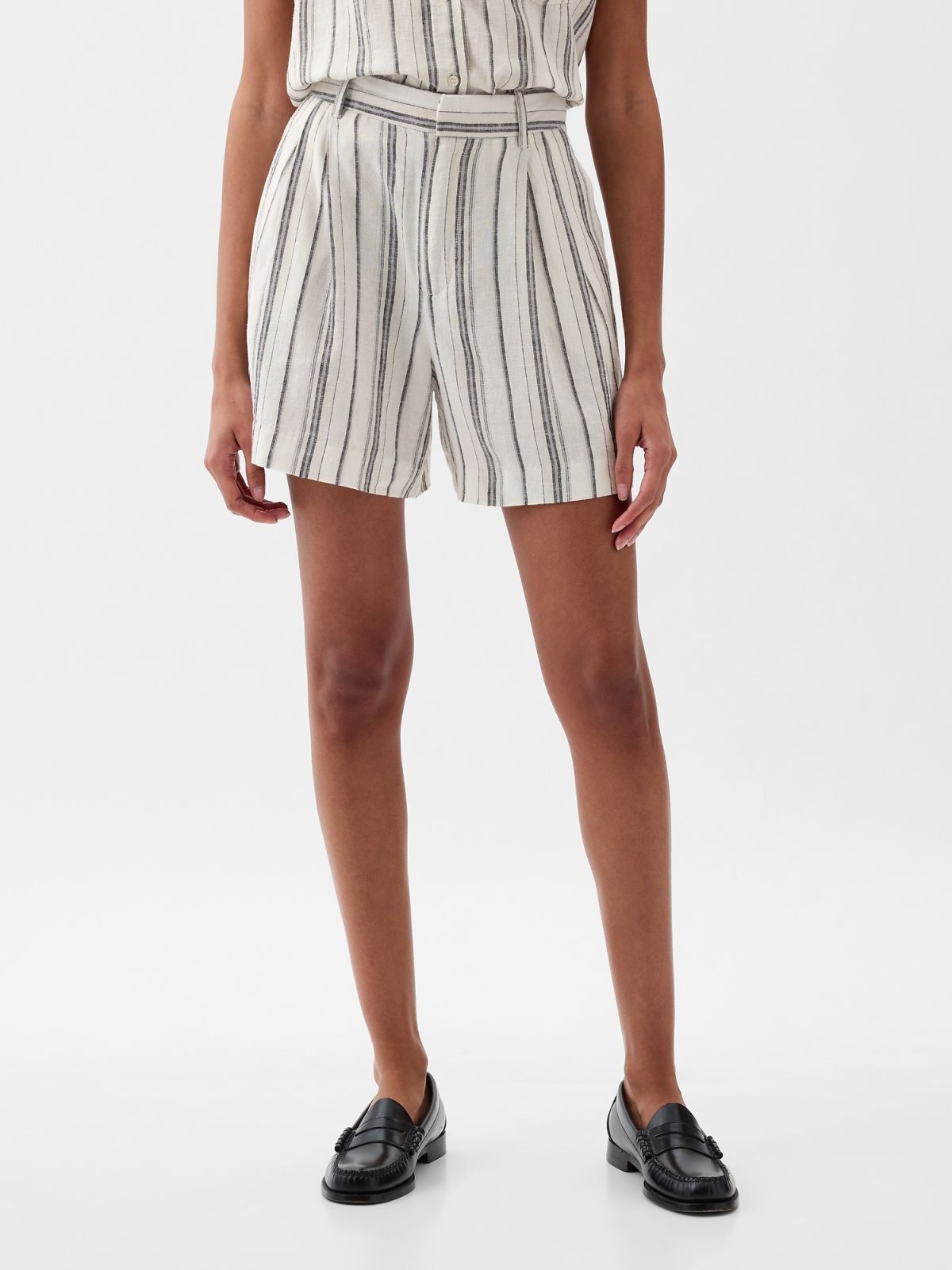 365 High Rise Linen-Blend Shorts-416638004